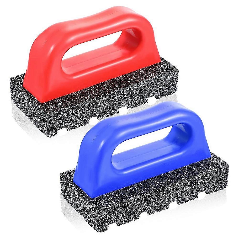 2-Pack Rub Bricks with Handles for Concrete Smoothing, 20 Grit Masonry Tools in Red and Blue
