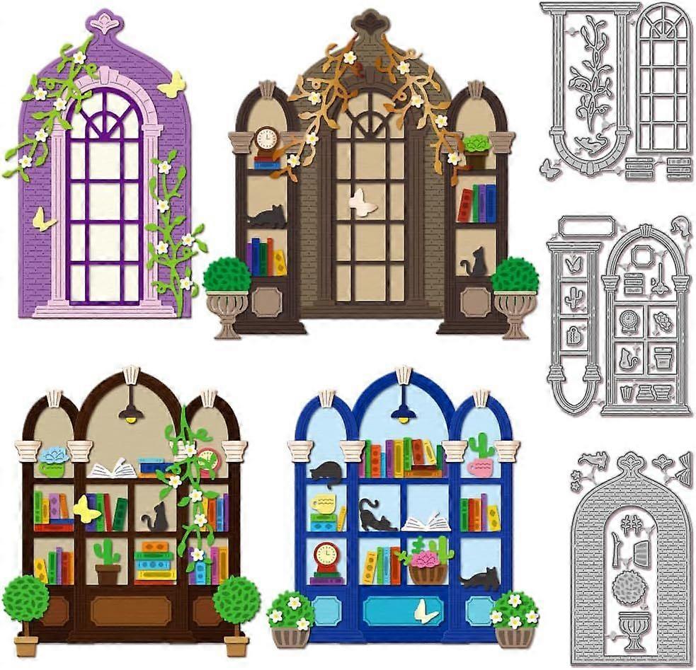 Library Window Cutting Dies for Card Making Bookshelf Cut Die for DIY Scrapbooking Journal Embossing Paper Craft Decor