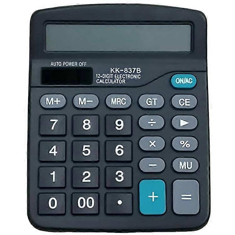 Black Desktop Calculator 12 Digit Large Display Battery Powered for Office Desk