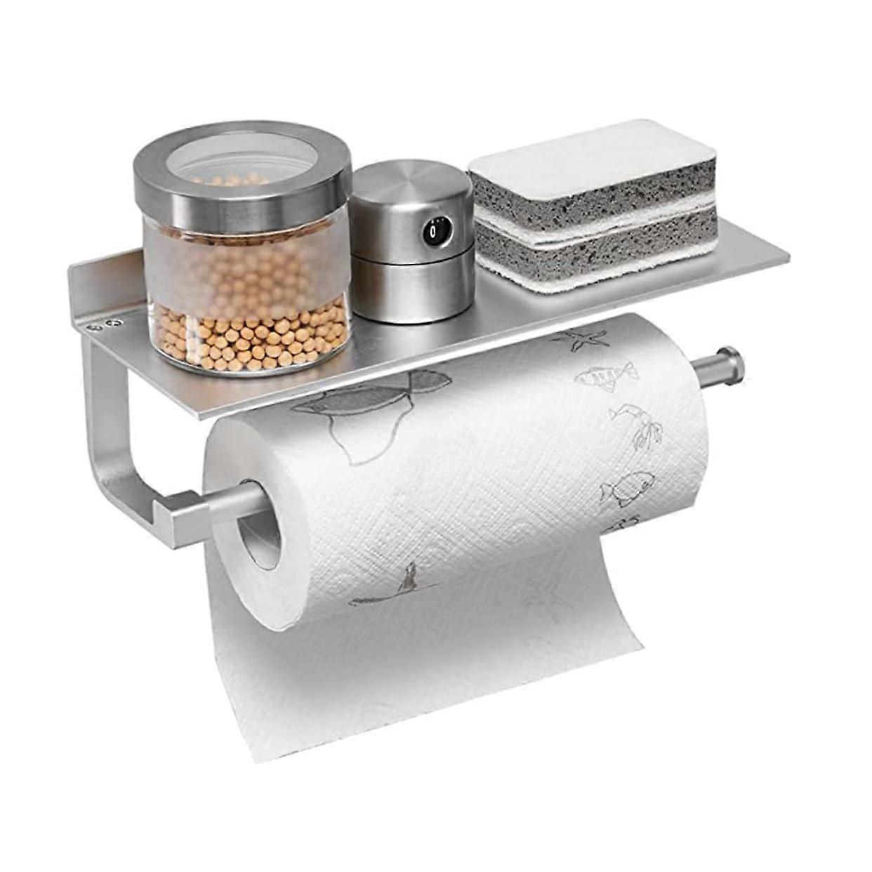 Stainless Steel Toilet Paper Holder with Phone Shelf, Wall Mounted Bathroom Tissue Rack, SpaceSaving Silver