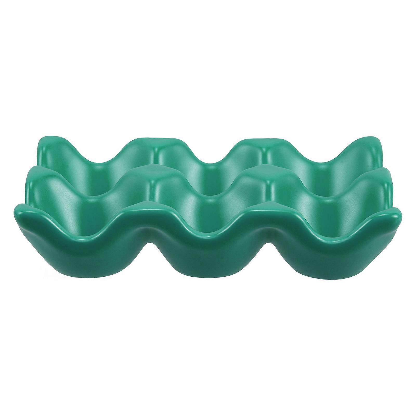 Ceramic Egg Tray Egg Rack for Kitchen 6 Cups Dark Green Decorative Holder