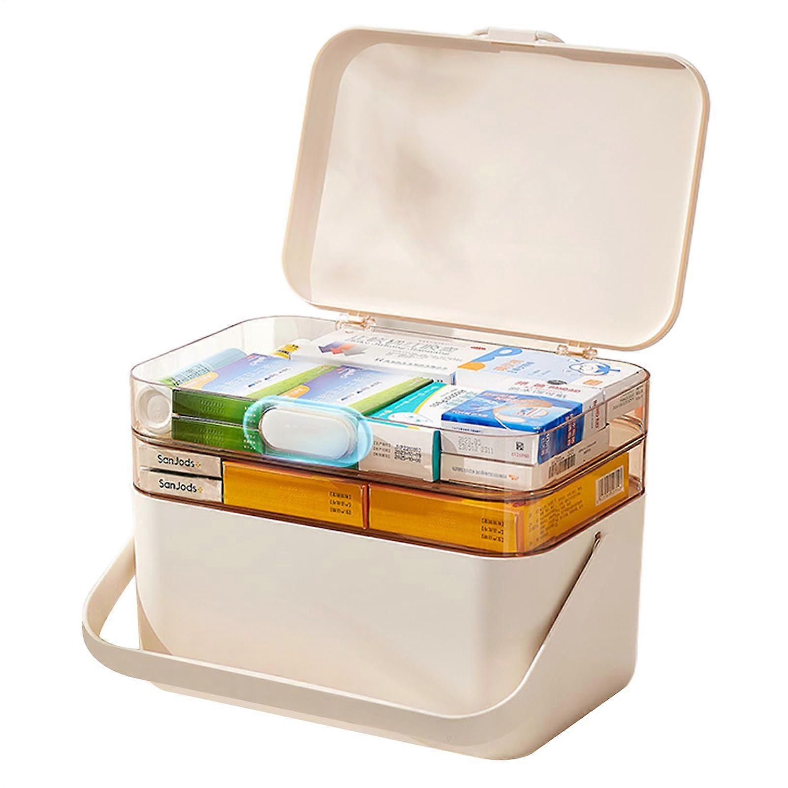 Medicine Storage Box Spacious Three Layer Cabinet Portable Pill Organizer Removable Sections  Capacity Cream Color