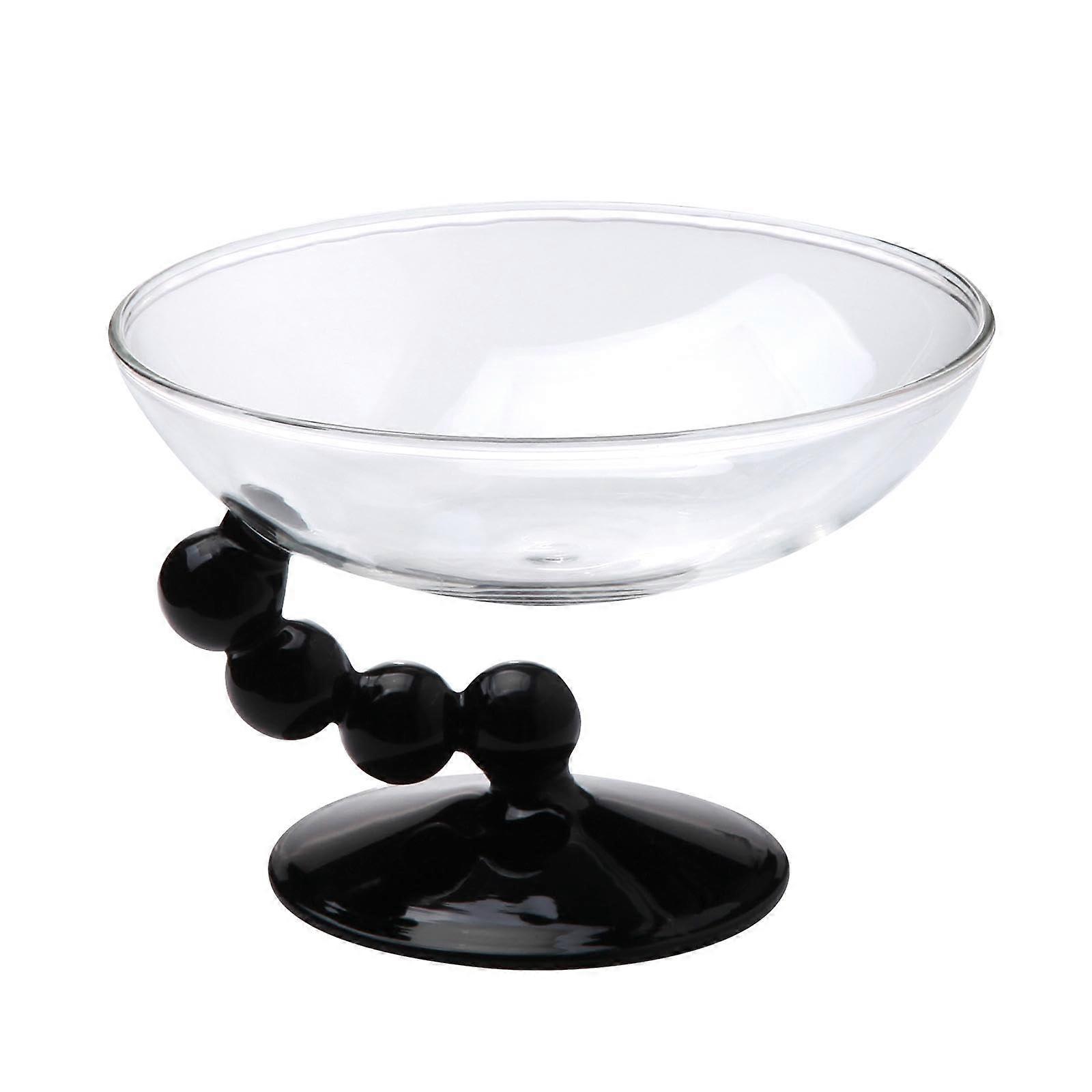 Glass Dessert Bowl Ice Cream Cup with Elegant Beaded Design and Footed Base for Parties, Black