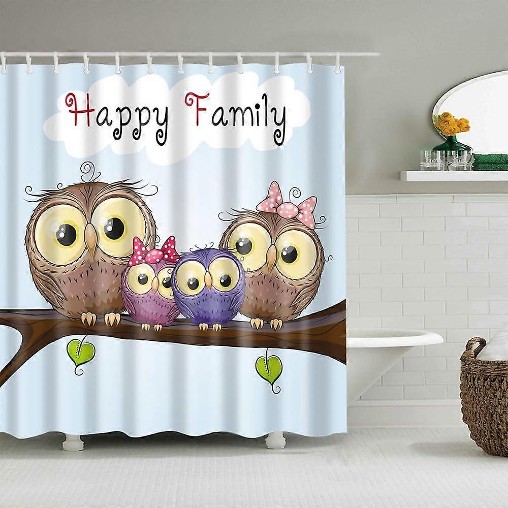 Waterproof Fabric Shower Curtain 72x72 Cartoon Owl Design with Weighted Hem and QuickDrying