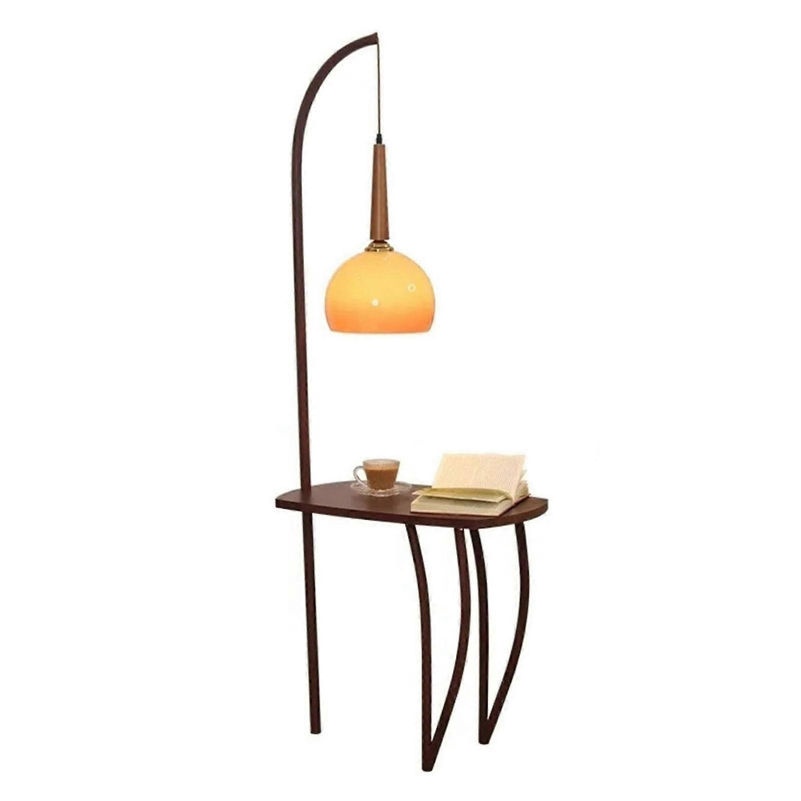 Wooden Floor Lamp with Side Table, SpaceSaving 2 in 1 Design for Bedroom, Living Room, Office