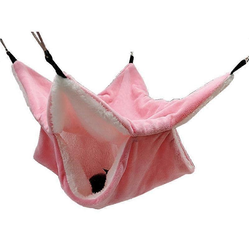 Small Pet Hammock with Plush Lining Comfort, Large Cage Hanging Bed for Ferrets and Hamsters, Pink