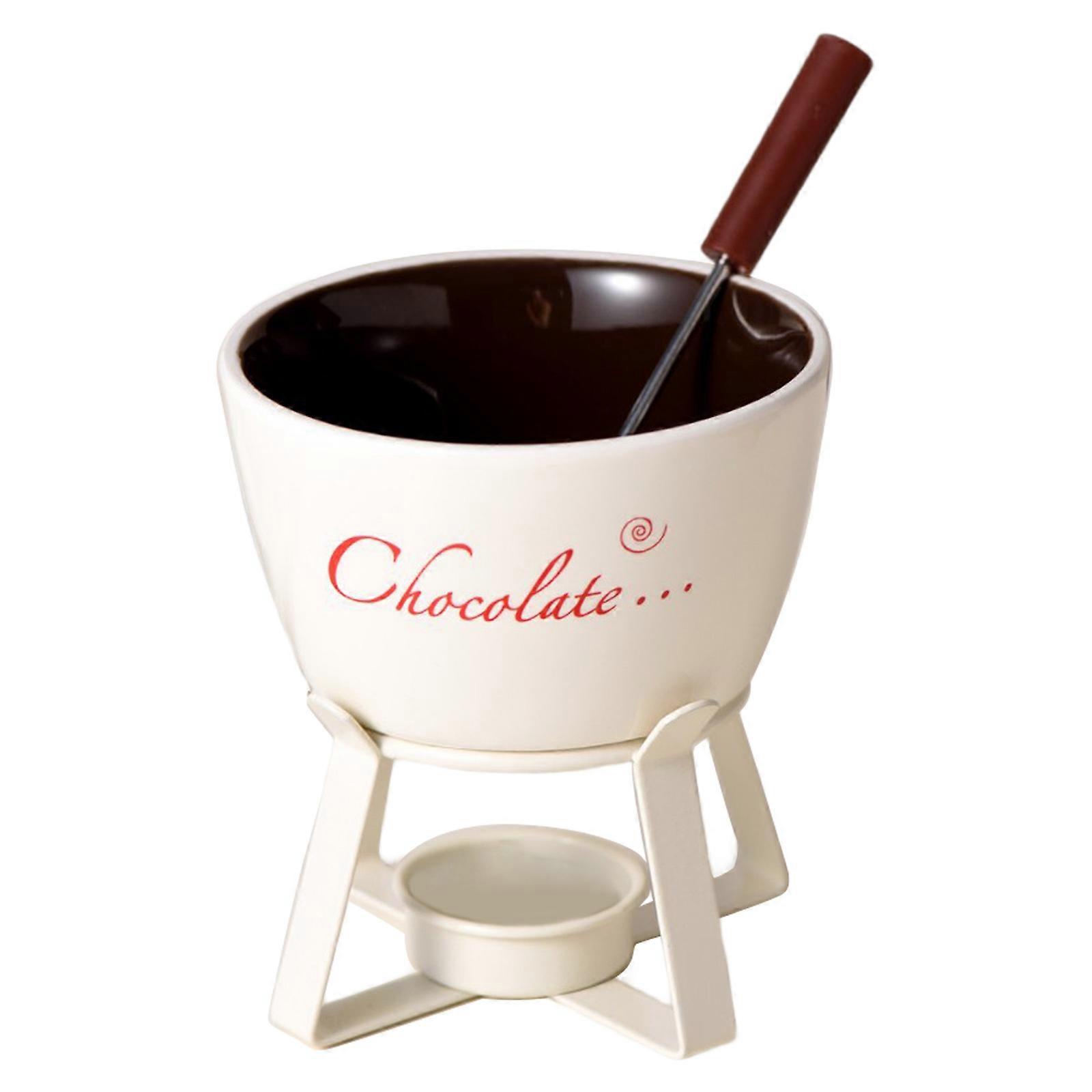 Tealight Appetizer Fondue Set Fondue Pots Set for Chocolate,Cheese Mini Ceramic Fondue Pots with Fork Butter Warmers Set  White