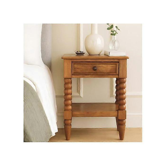 Solid Wood Spindle Bedside, 1 Drawer, 1 Shelf, Brown