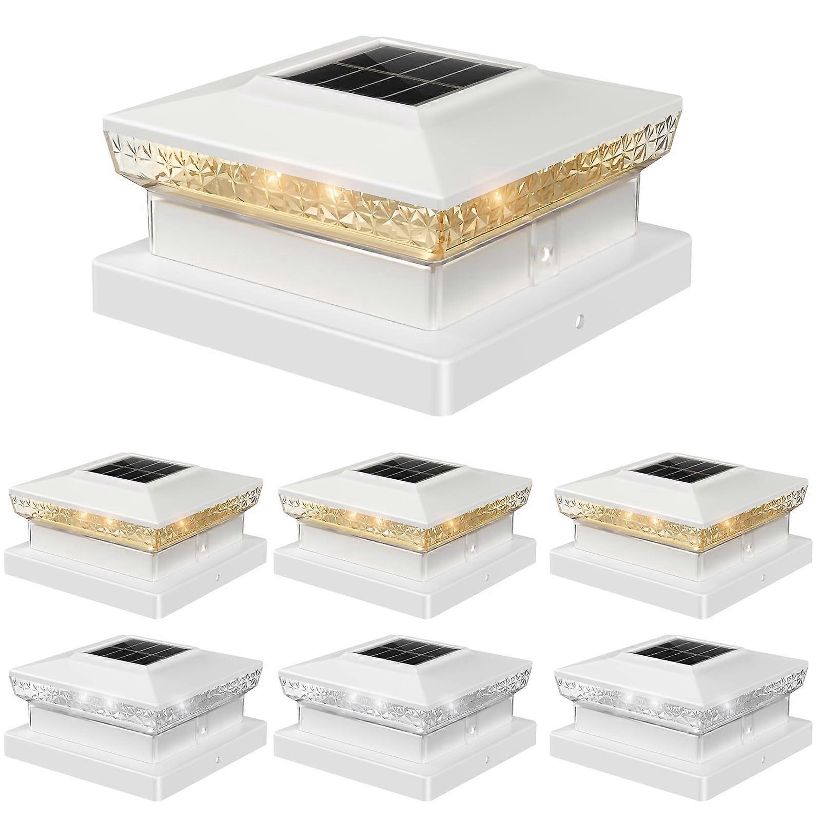 Solar Post Cap Lights 6 Pack Solar Powered Dual Color Waterproof for 4x4 5x5 Fence Garden Deck