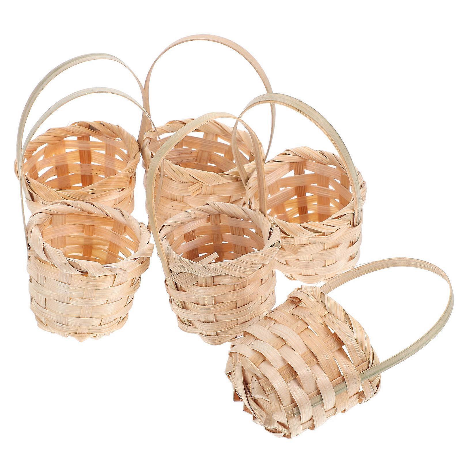 Mini Basket Bamboo Hand Woven for Decor 6Pcs Beige Rustic Wicker Basket