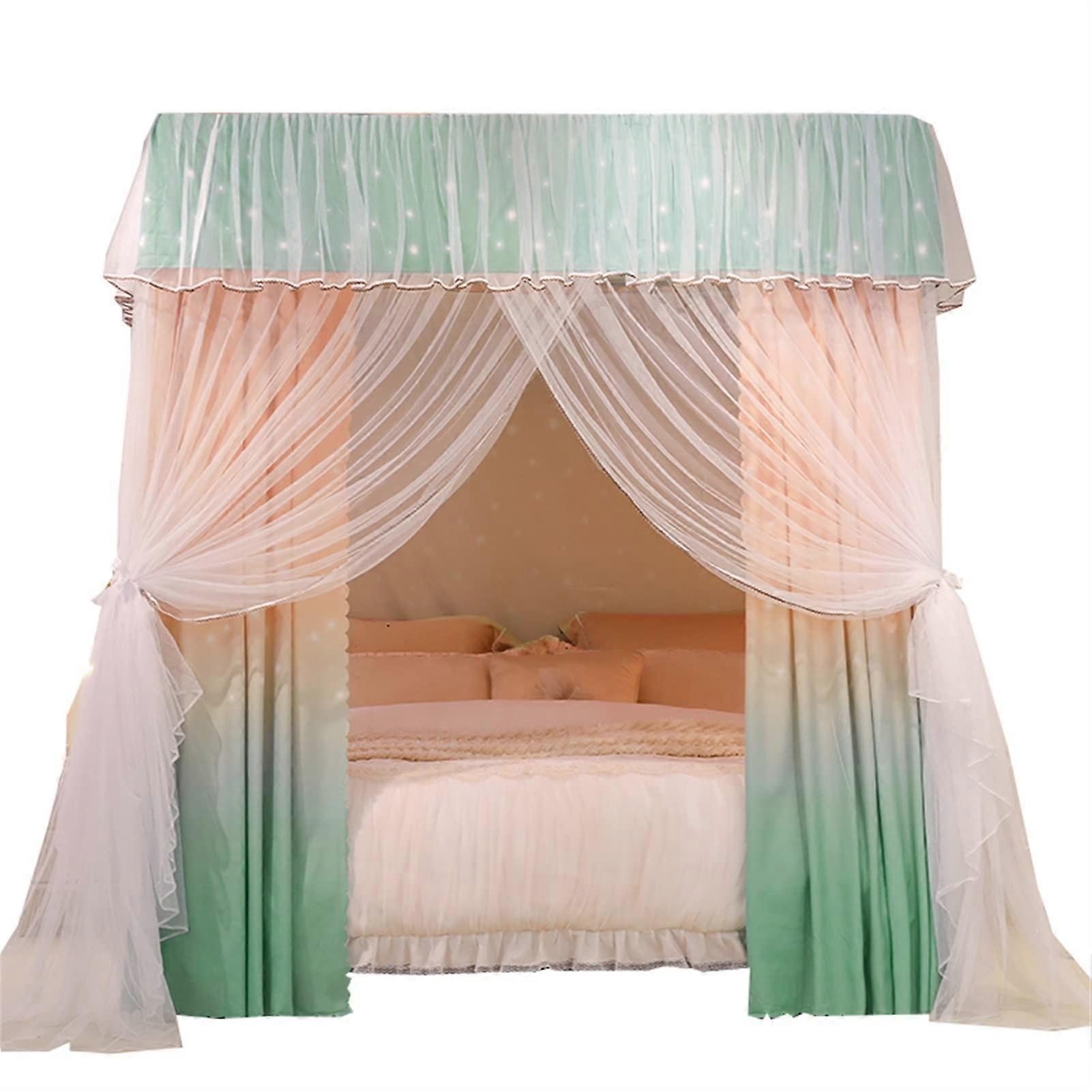 Mosquito Net Bed Canopy with Elegant Lace, 360° Enclosed Double Door Design, Metal Frame 200x220cm