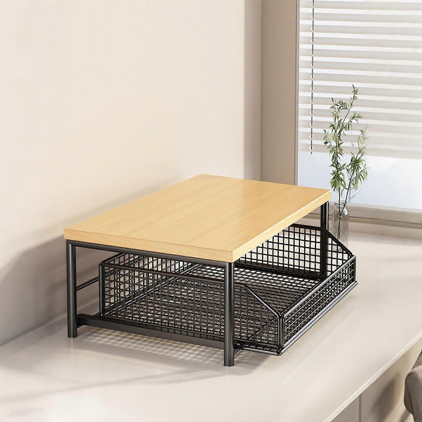 Microwave Stand TwoTier Kitchen Shelf with Storage Basket Durable Metal Frame for Small Spaces Black