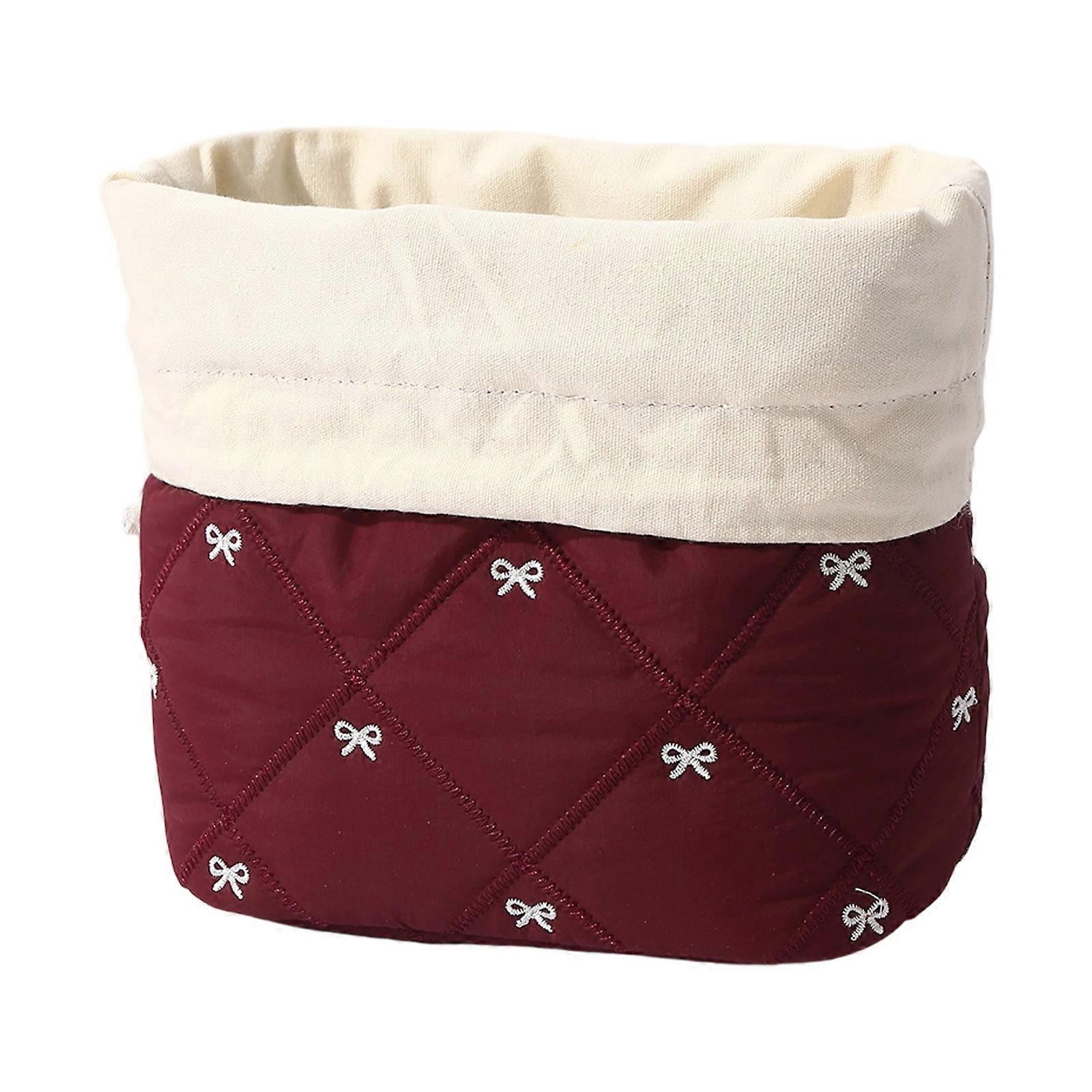Spacious Cosmetic Bag Featuring Delicate Bowknot Embroidery in User Friendly Cotton Blend for Portable Storage and Organization  Red