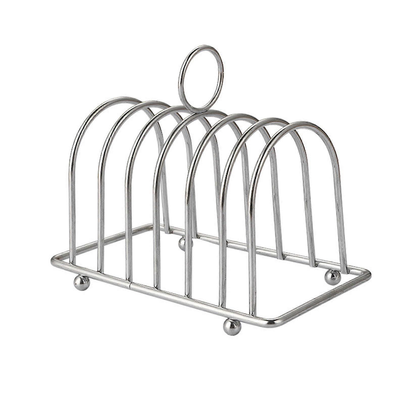 Stainless Steel Toast Bread Rack with Handle, 6 Slice Holder for Kitchen Baking and Cooling