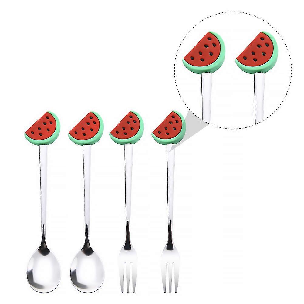 Eating Tools Stainless Steel Fork Spoon Tableware Fruit Shaped 4Pcs