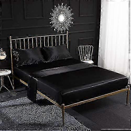 2025 4pcs Silk Satin Bedding Set ,black (full)