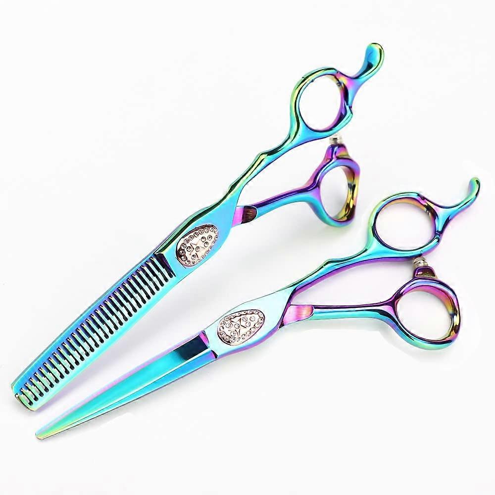 Tesoura profissional de cabeleireiro de 6 polegadas em aço 440C com tesoura de desbaste e cabo ergonômico.