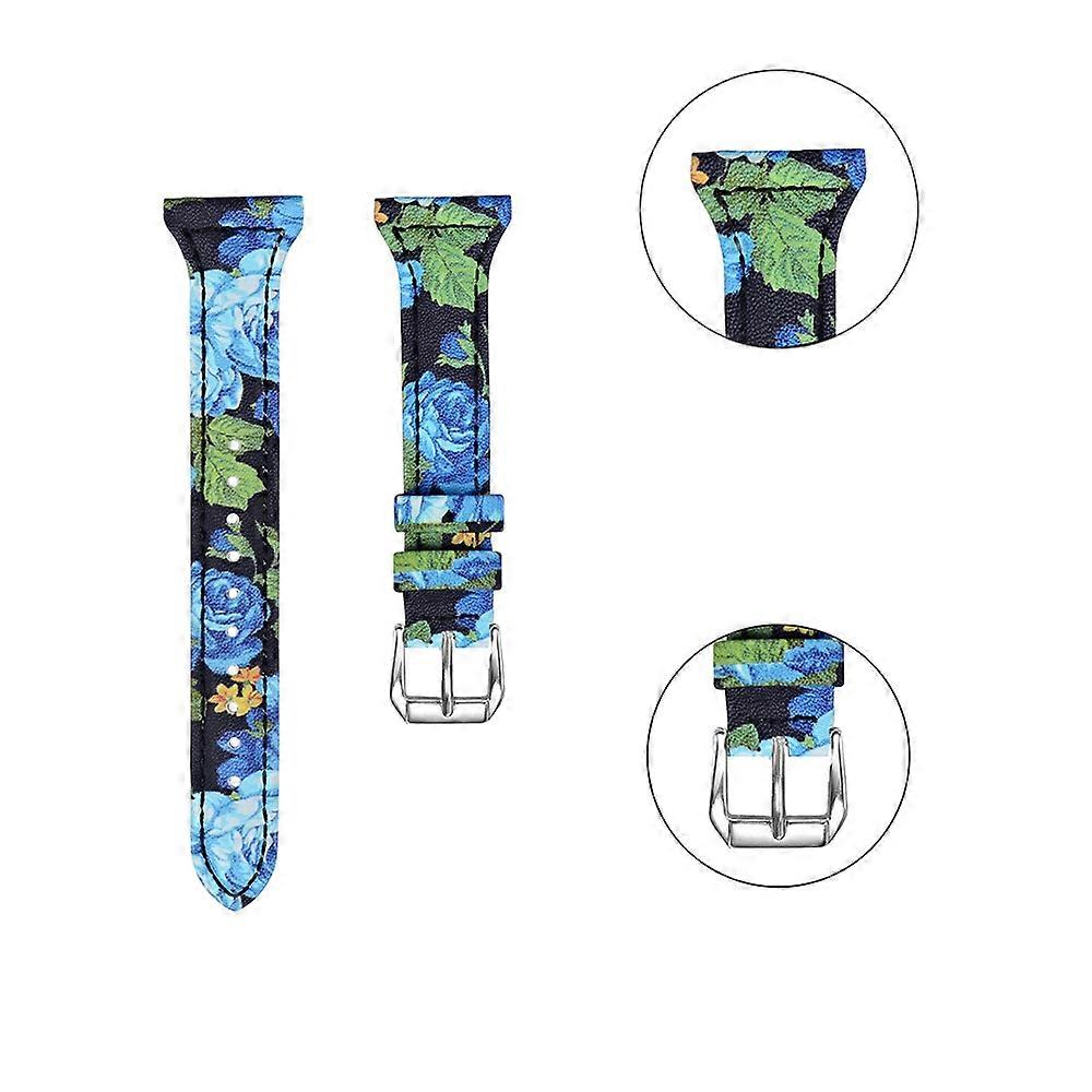 Flower Pattern Genuine Leather Wrist Band Replacement for Fitbit Versa Lite