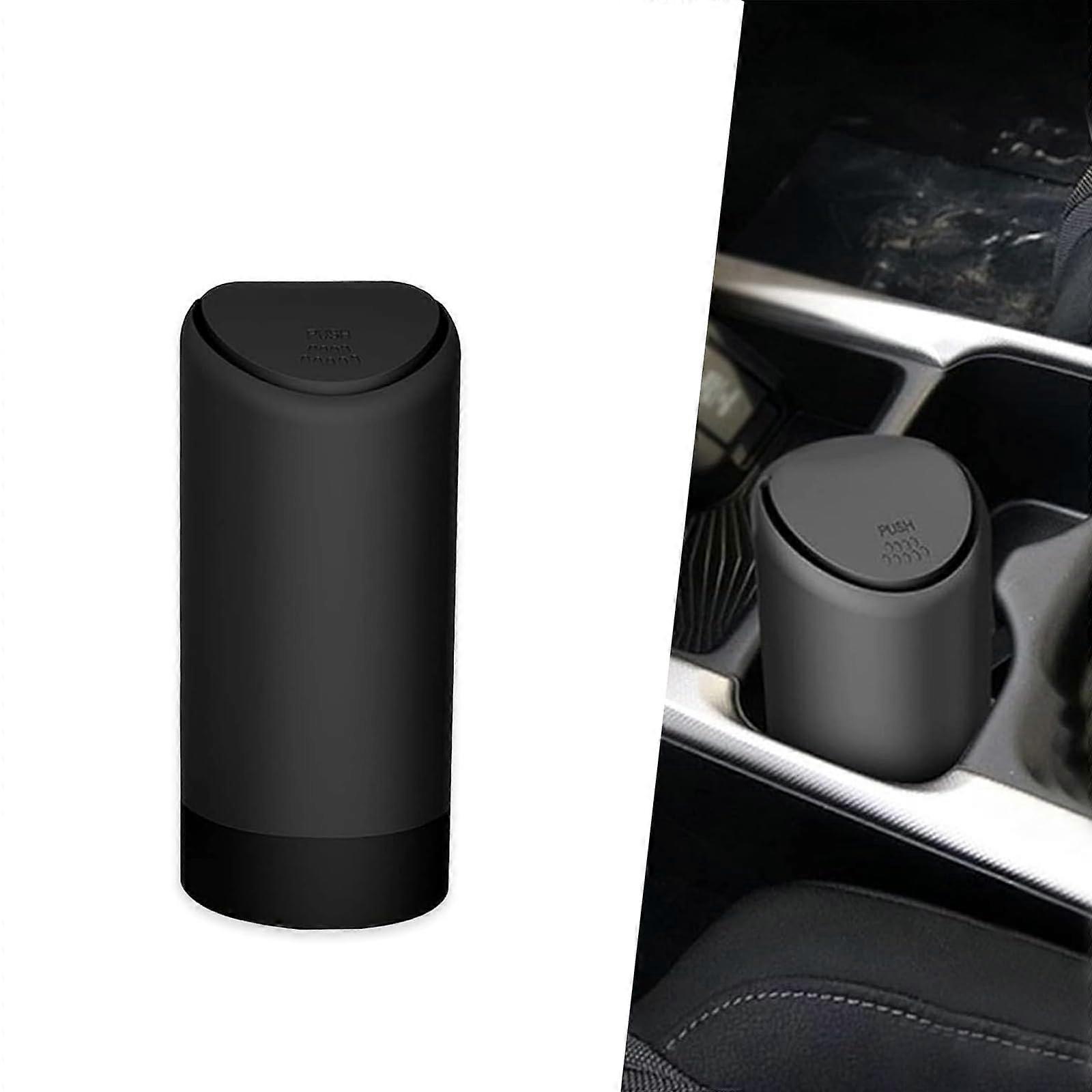 Car Trash Can with Lid, Waterproof Leakproof Car Garbage Bin, Compact OneHand Push Black