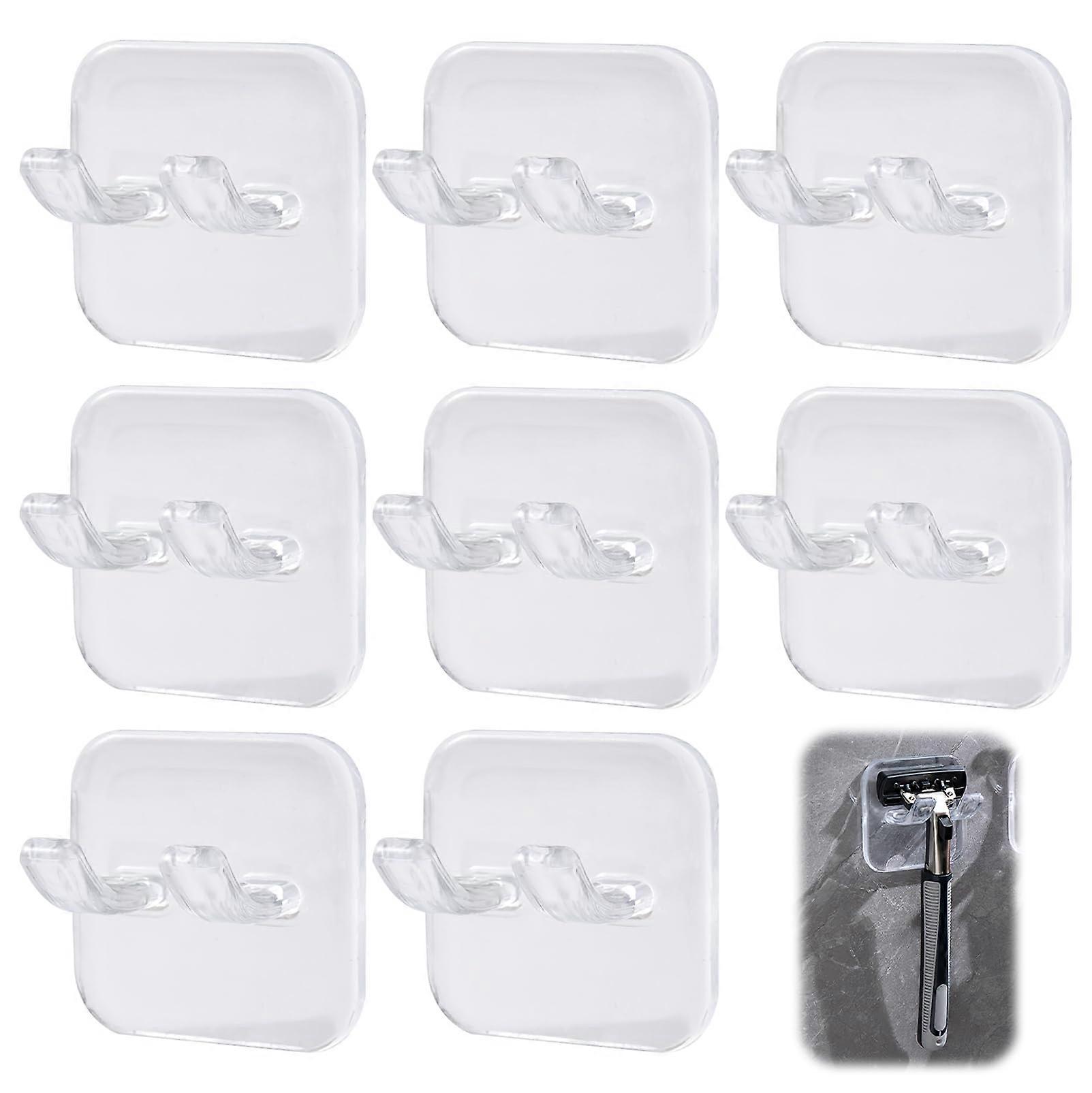 Shower Razor Holder Waterproof SelfAdhesive Double Hook Rustproof 8PCS Transparent Bathroom and Kitchen