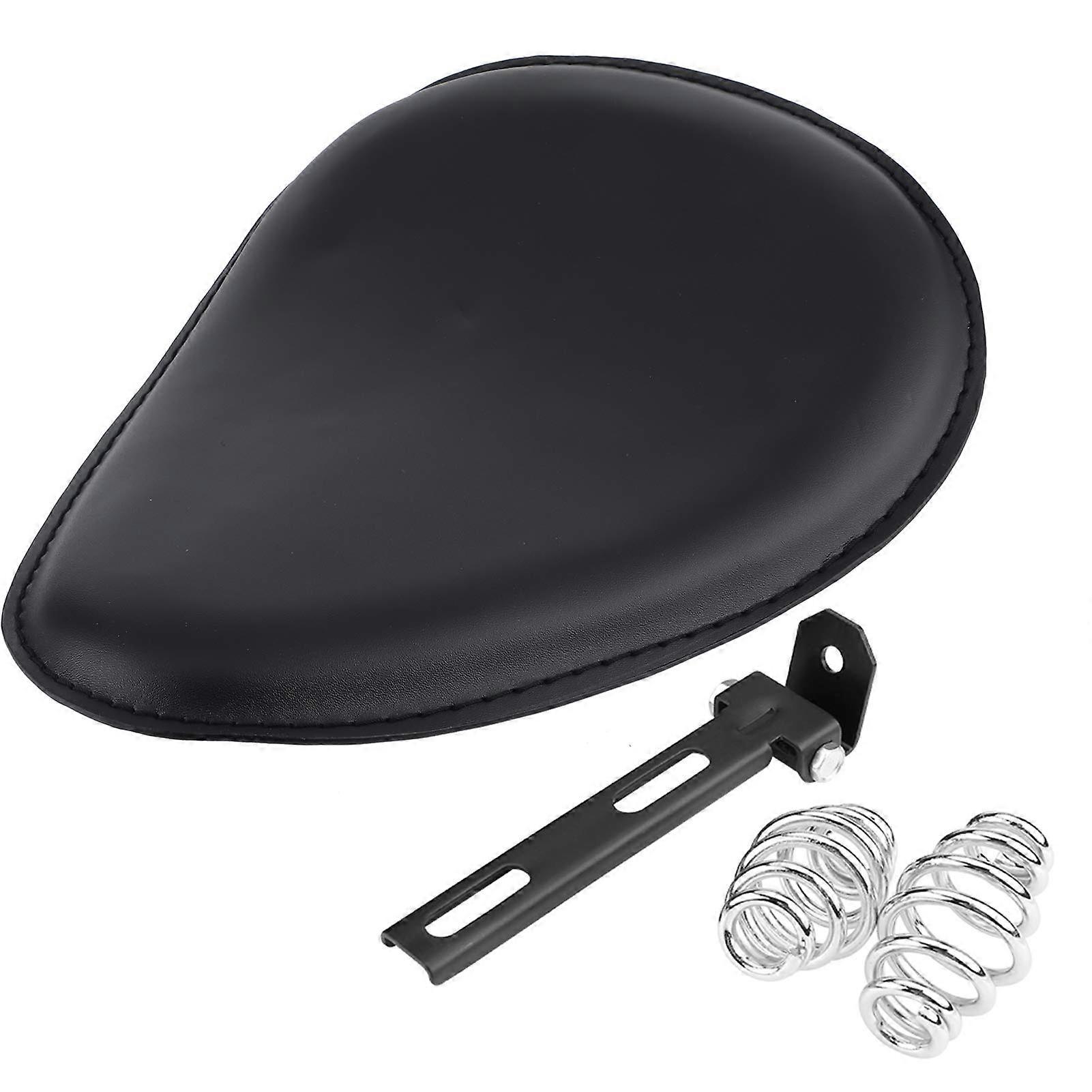 3 Inch Black Leather Motorcycle Solo Seat with Spring Bracket for Chopper Bobber Custom