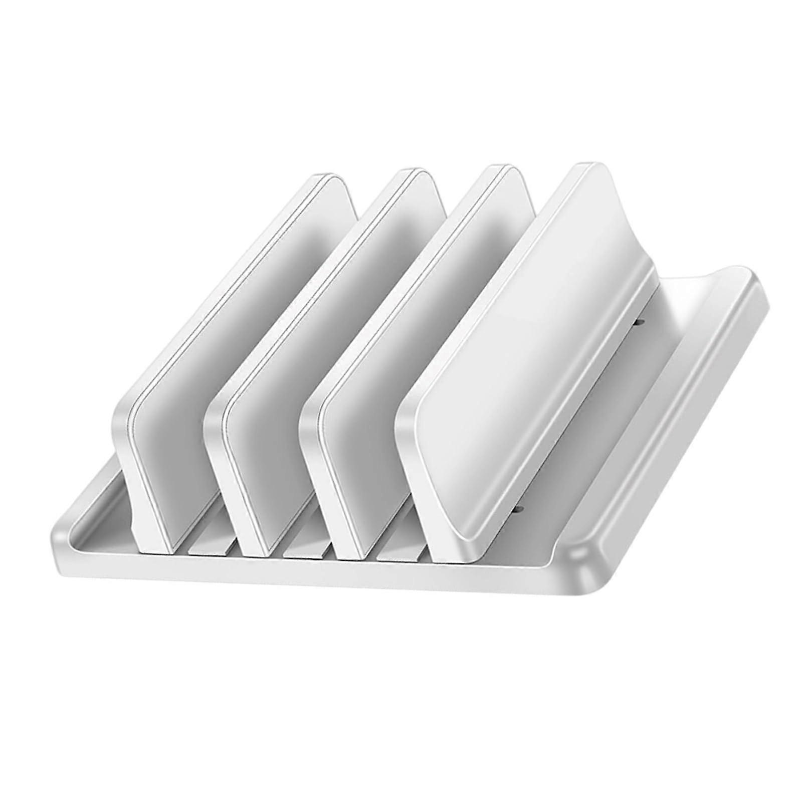 Vertical Laptop Stand Adjustable Dock with Phone Holder, Automatic Clamping, SpaceSaving White