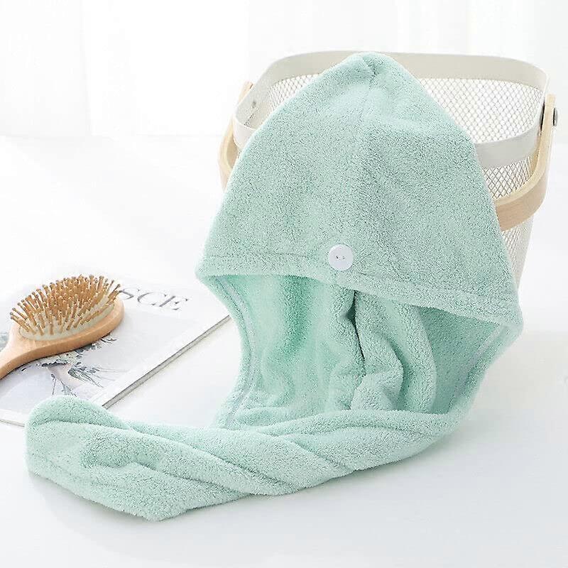 Microfiber Hair Towel Wrap for Quick Drying with Secure Button Closure, Soft Turban Cap Green