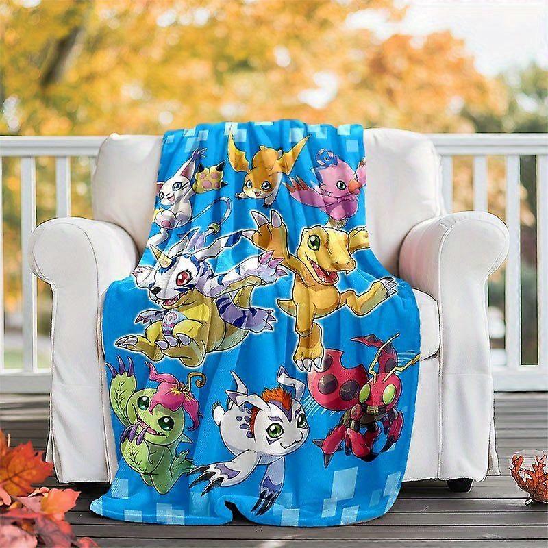 Digimon Theme Blanket Soft Polyester Knit with Vibrant Digital Print