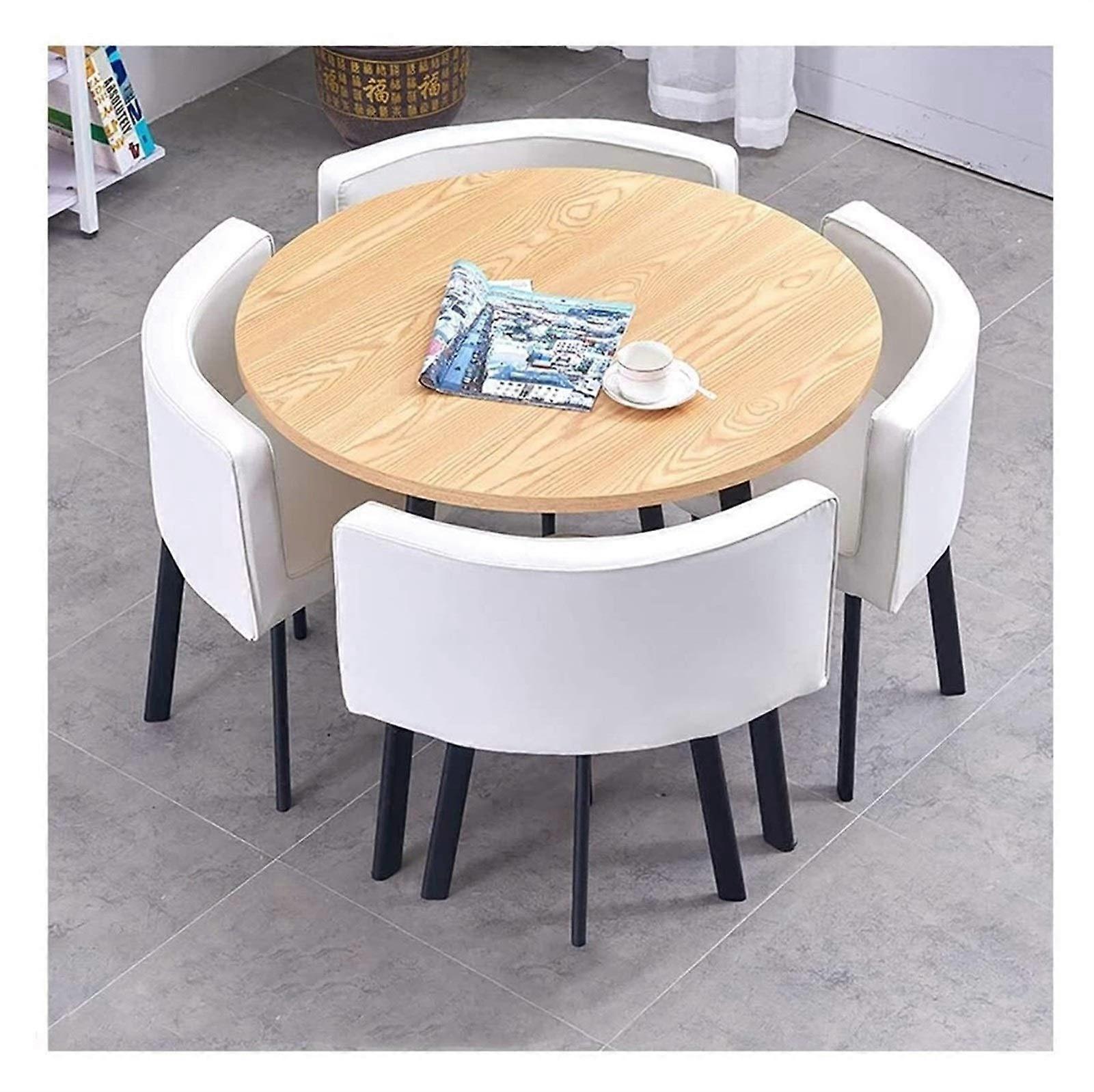 Modern 4 Seater Dining Table and Chairs Set, 80cm White SpaceSaving Minimalist Table for Kitchen or Office
