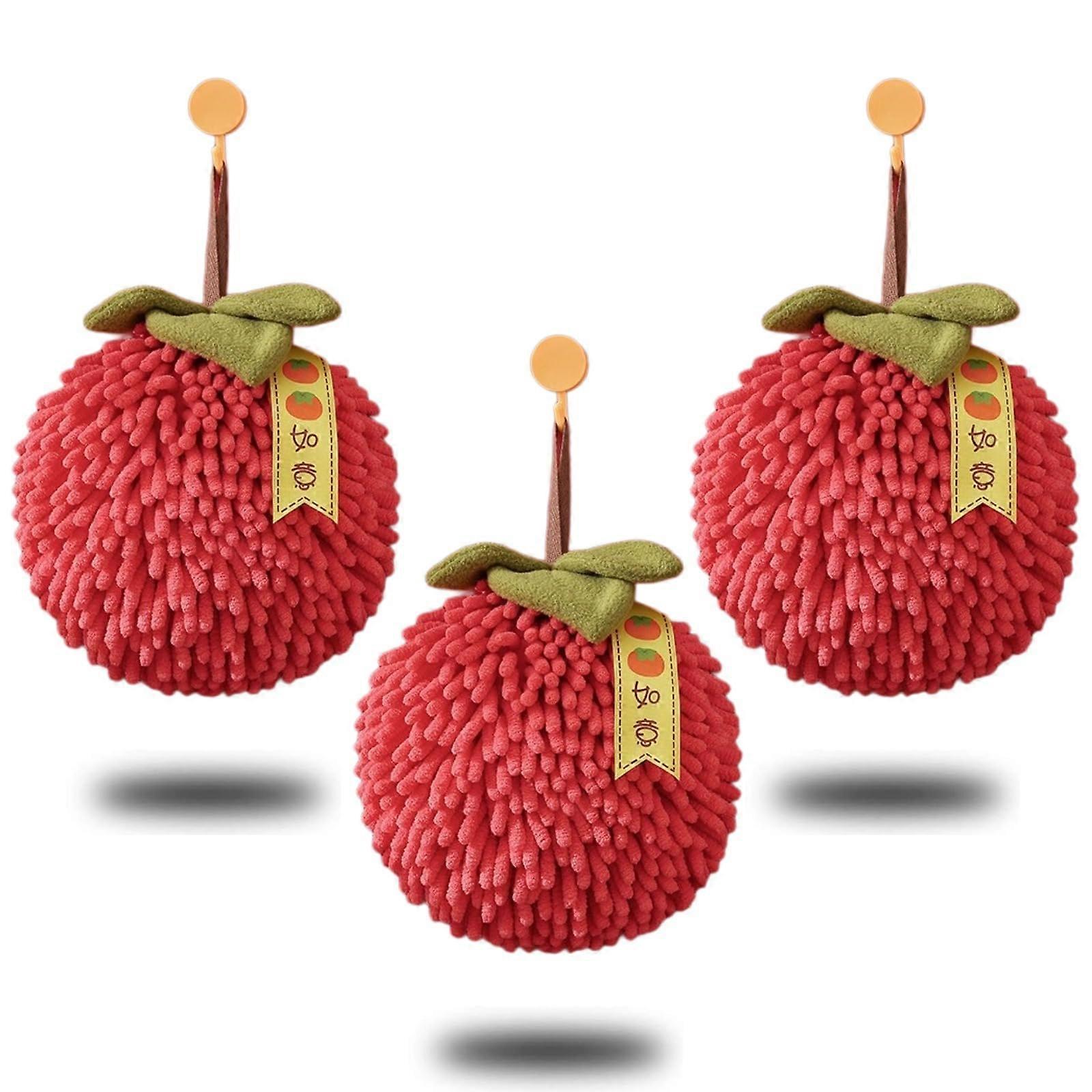 Chenille Hand Towels Red Microfiber, Soft Absorbent Plush Bathroom Towels with Hanging Loop