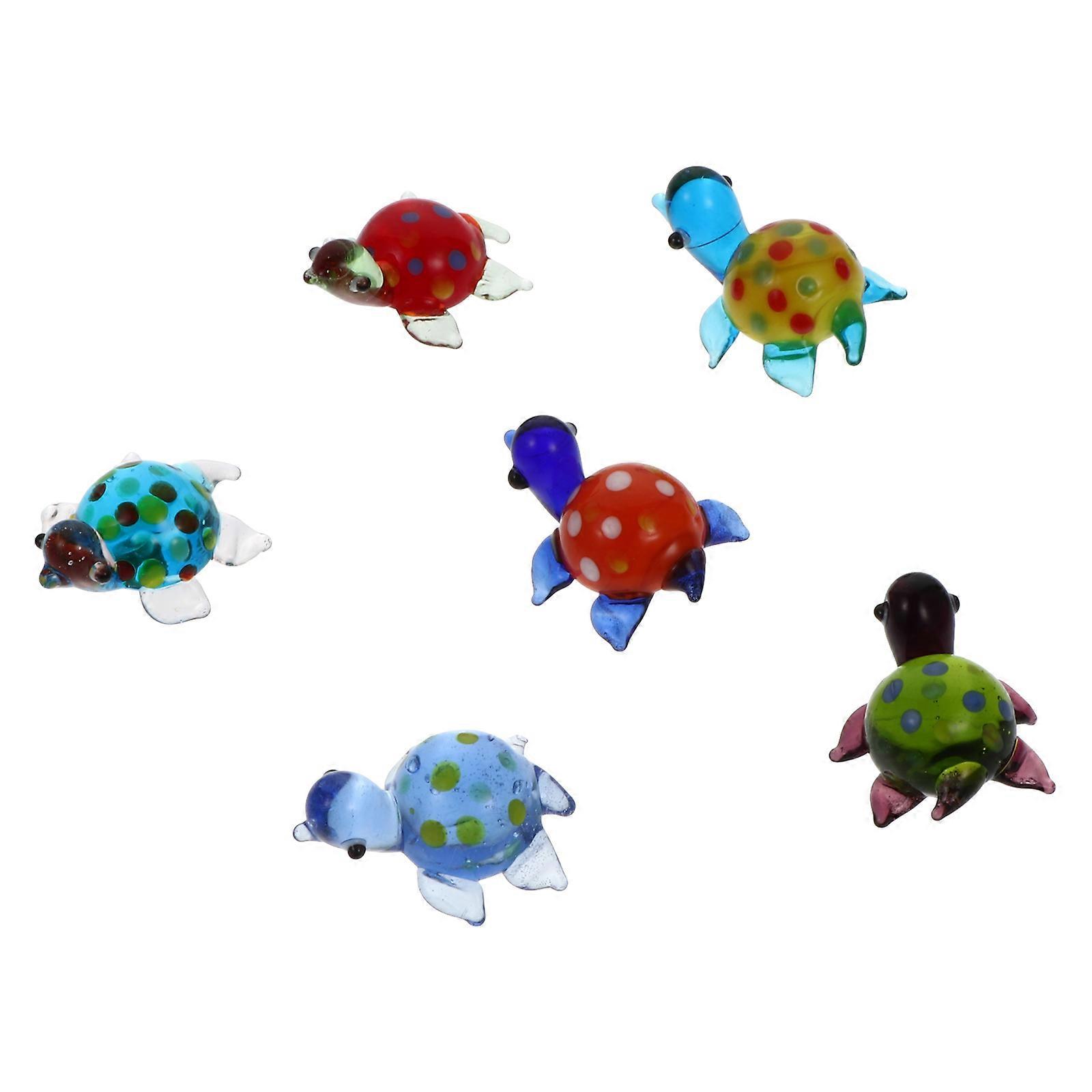 Glass Turtle Fish Tank Decor Practical Mini Turtle 6Pcs Assorted Colors