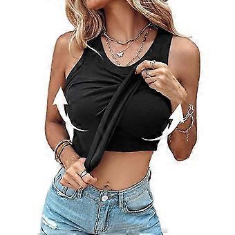 Women Stretch Slim Round Neck Ribbed Tank Top with Bra