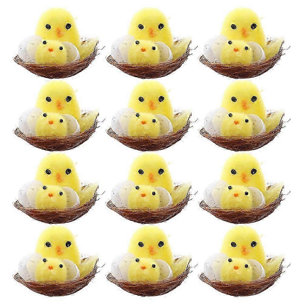 Yellow Easter Chick Ornaments, Mini Chicks for Home Decor, 12 Pack