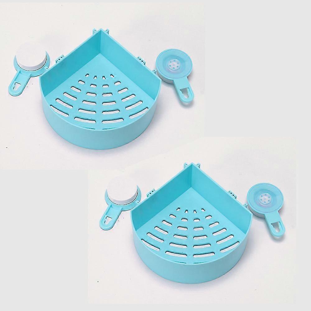 Bathroom Wall-mounted Triangular Suction Cup Storage Rack 2 Pieces (blue)