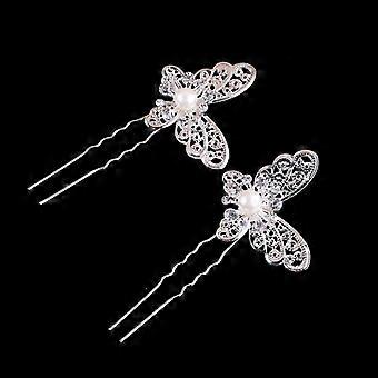 12Pcs Butterfly Hair Pins Butterfly Bridal Hair Clips Rhinestone Pearl Hair Clips Wedding Hair Pins Hair Accessories for Women Girls Silver