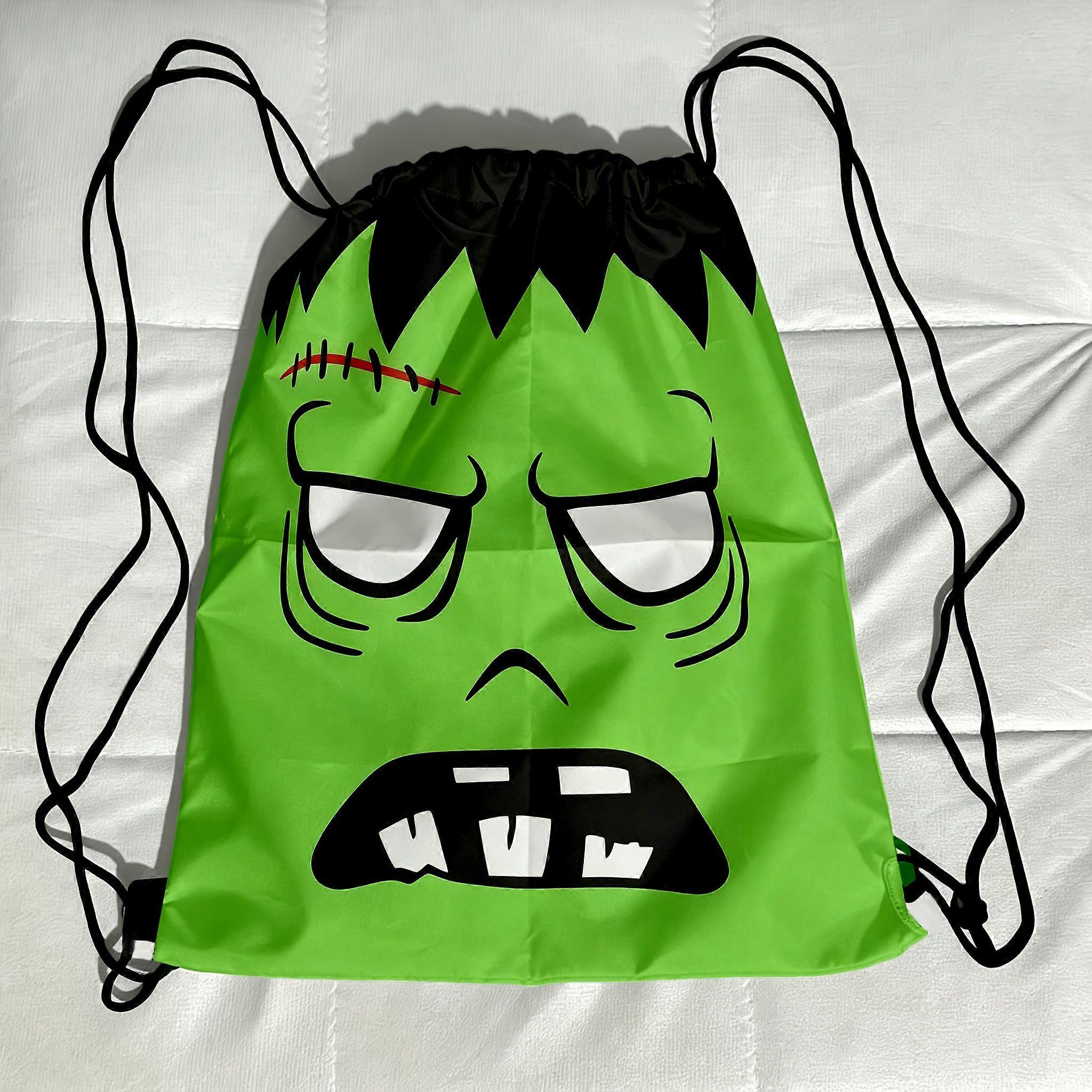 1pc, 2D Flat Horror Theme Party Drawstring Pouch, Green Mad Scientist Exaggerated Expression Theme Pattern - Durable And-Uwers