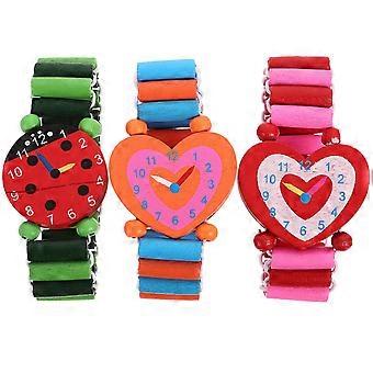3 PCS Kid Relógios Cartoon Ristwatches Wood Watch Relógio de Pulso de Madeira Relógio para Crianças