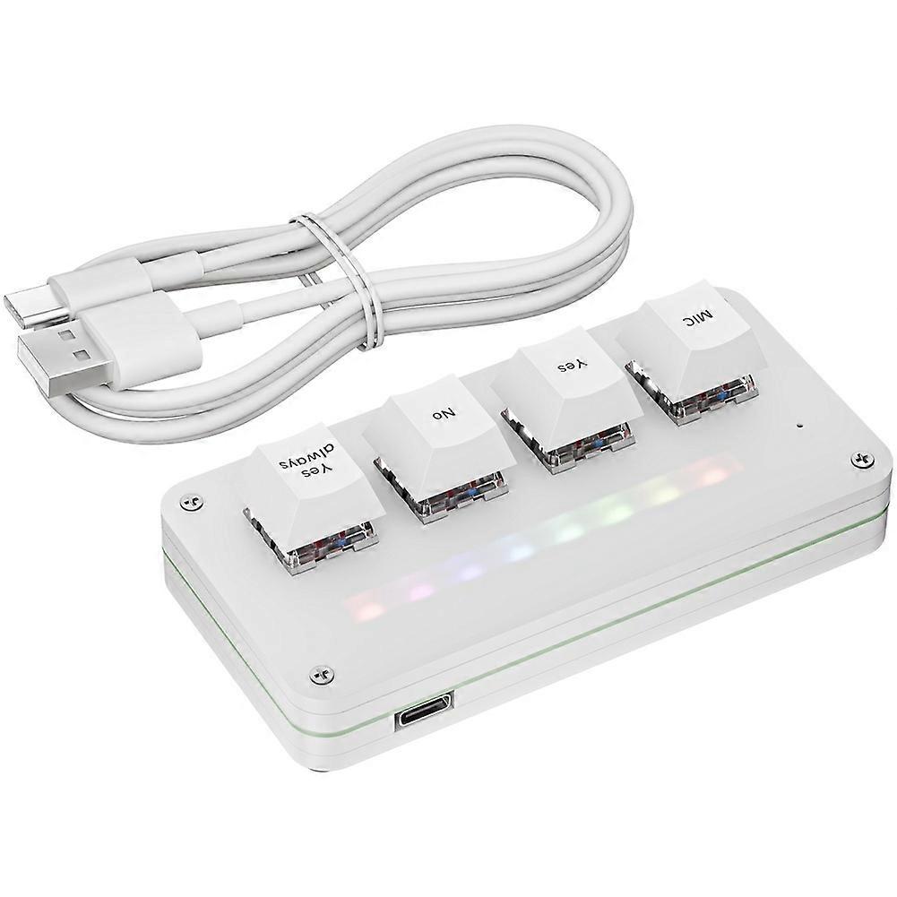 4-Key Customize Wired Voice Input Keyboard Macro Knob Copy Paste Shortcut Key Keyboard Vibecoding Keyboard White
