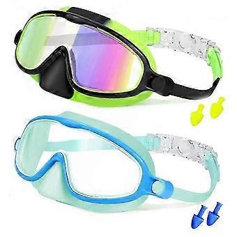 2 Stück Kinder-Schwimmbrillen mit Nasenschutz, Tauchmaske mit weitem Sichtfeld, beschlagfrei, UV-Schutz und bruchsicherer Linse für Kinder von 3-5 Jahren