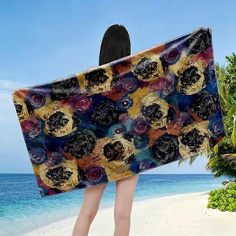 Serviette de plage à motif carlin éclatant avec bulles colorées - 1 pièce - Fibre ultra-fine et ultra douce - Grande taille, très absorbante