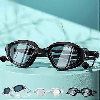 Schwimmbrille mit Sehstärke -3,5 Dioptrien, UV-Schutz, Antibeschlag, Schwarz, inklusive Aufbewahrungsbox und Ohrstöpseln