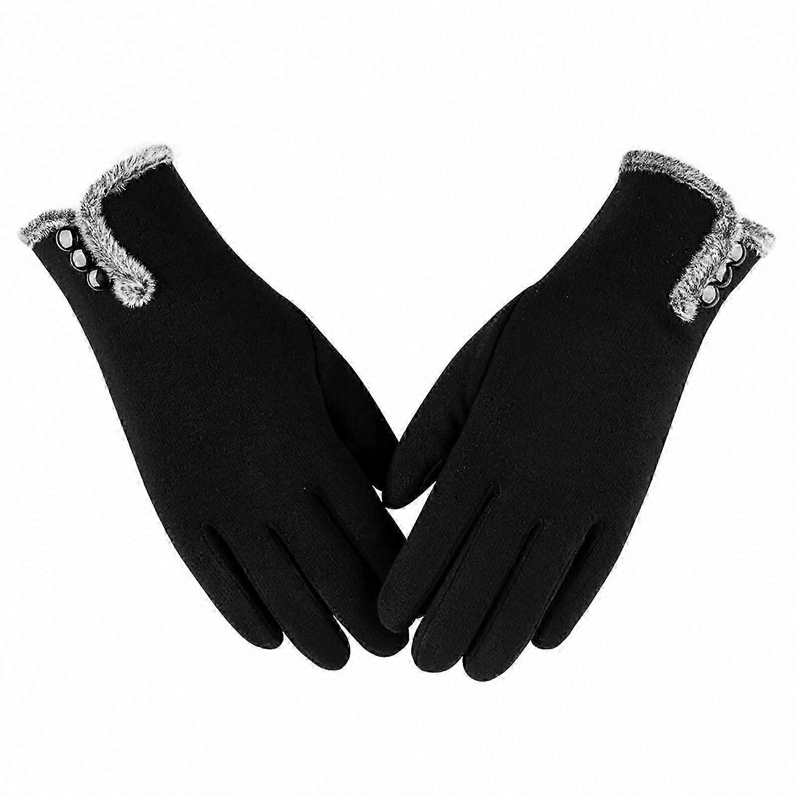 Sensitive Touch Screen Compatible Ladies Winter Gloves, Windproof Wool Lined Short Finger Design