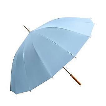 Large Windproof Automatic Umbrella for Men and Women with Long Wooden Handle, Blue