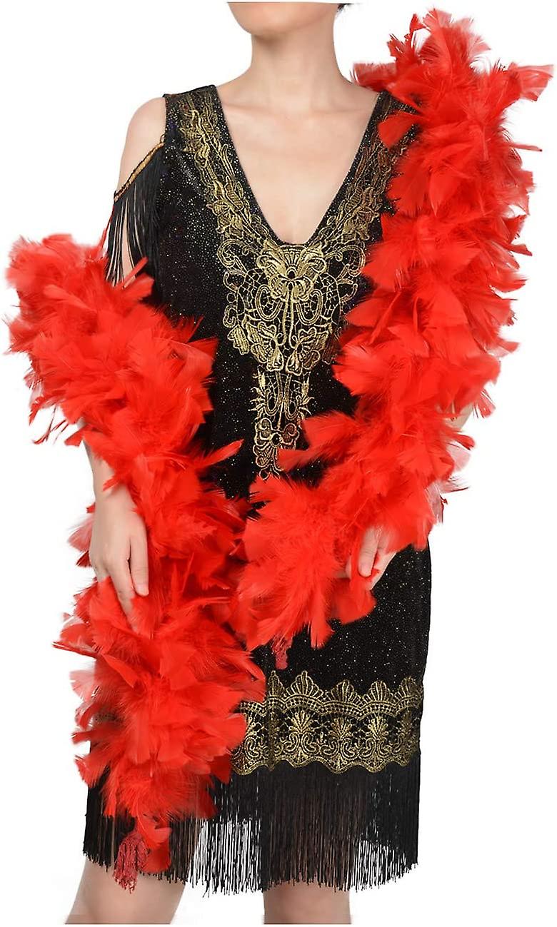 2 Yards 150g Large Fluffy Turkey Ruff Feather Boa for Halloween Cosplay Red