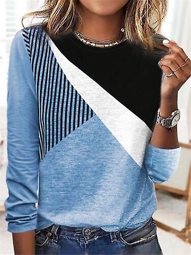 Womens Crew Neck Print Casual Tops Ladies Long Sleeve Pullover Blouse Shirt
