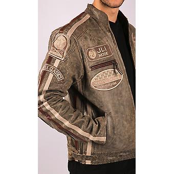 Men's Classic Retro Biker Racer Real Leather Jacket Desert