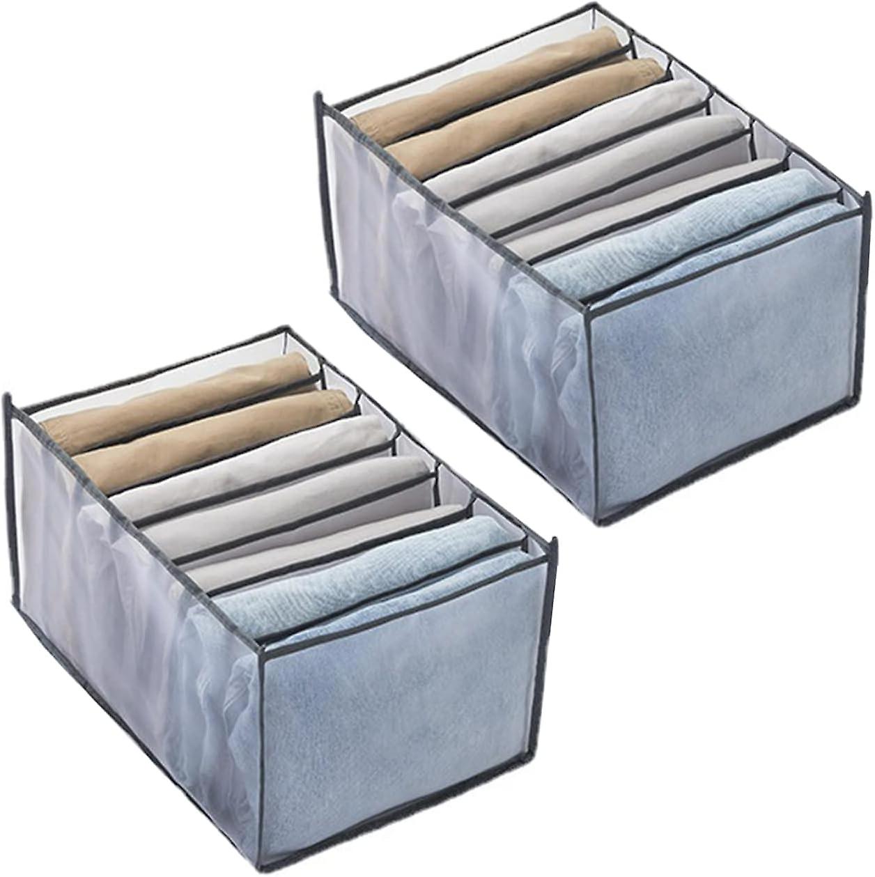 2 Pieces Foldable Jeans Drawer Organizer, 7 Compartments (grey)