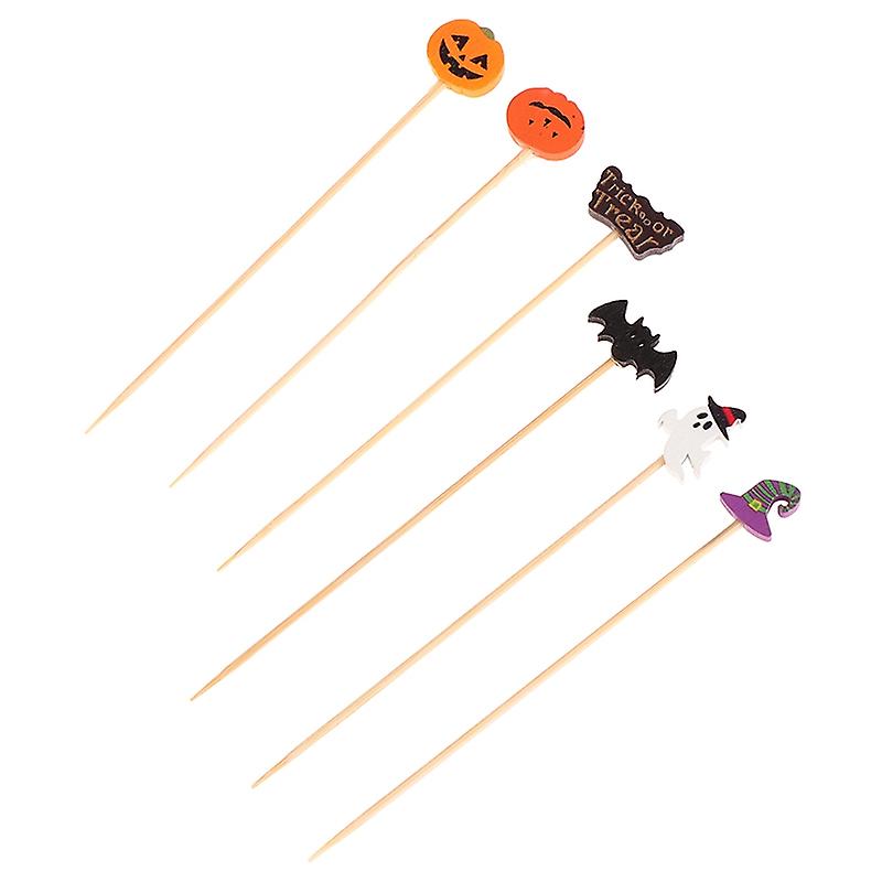 100Pcs Halloween Disposable Bamboo Toothpick Pumpkin Buffet Cake Fruit Fork