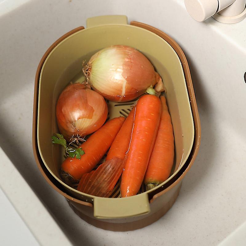 Drain Colander Double Layer Detachable Increased Deepened Capacity Plastic Colander Strainer Set for Kitchen Brown Large 