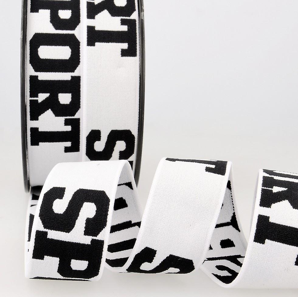 32mm Stephanoise Sport Waistband Elastic White Black - per metre